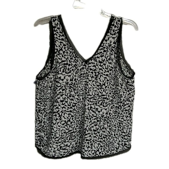 Halogen Top Women Medium Sleeveless Sheer Raw Trim Hem Black & White Layers M - Picture 1 of 8